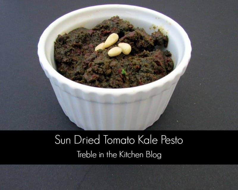 Sun dried tomato kale pesto via Treble in the Kitchen Blog