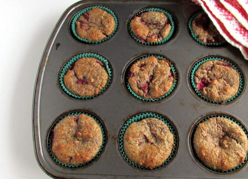 Raspberry Orange High Fiber Muffins via Treble in the Kitchen
