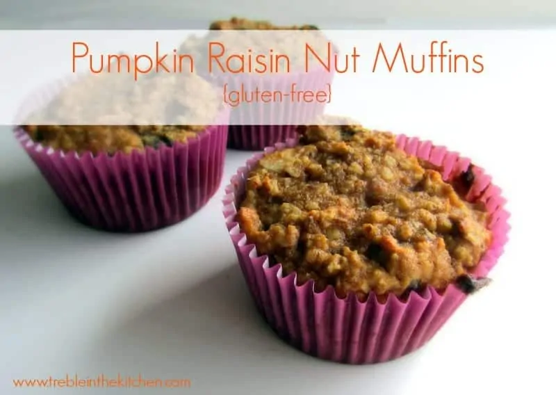 Pumpkin Raisin Nut Muffins via Treble in the Kitchen