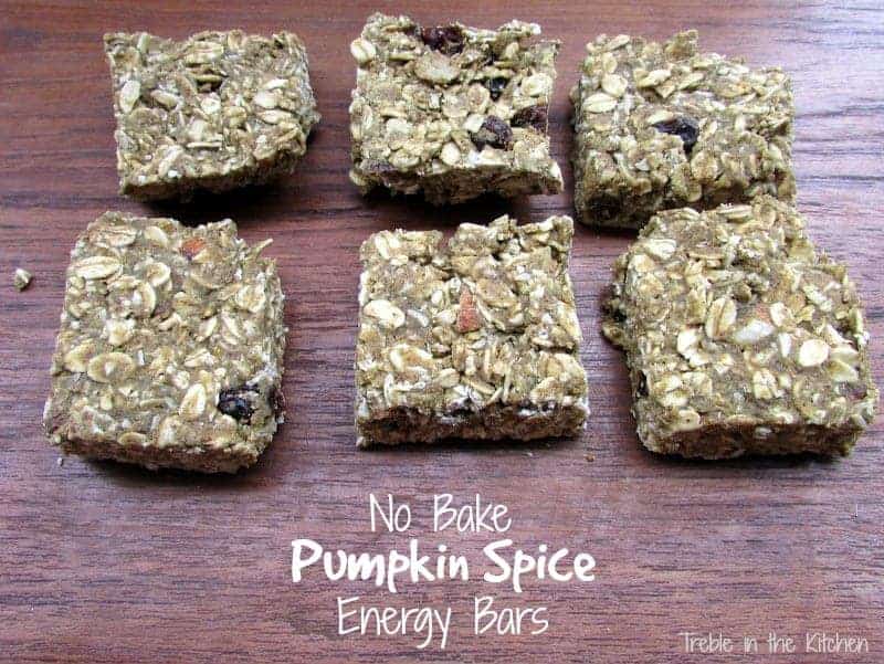 Vega No Bake Pumpkin Spice Energy Bars via Treble in the Kitchen