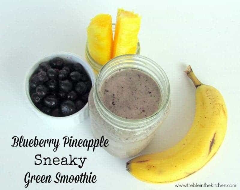 Blueberry Pineapple Sneaky Green Smoothie via Treble in the Kitchen