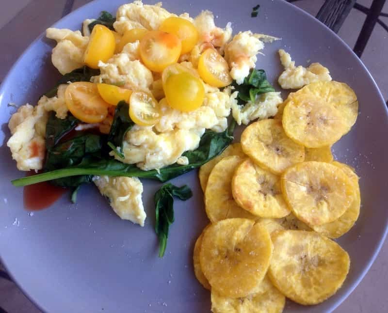 Scrambled Eggs with Spinach, Cherry Tomatoes and Plantains | Treble in the Kitchen