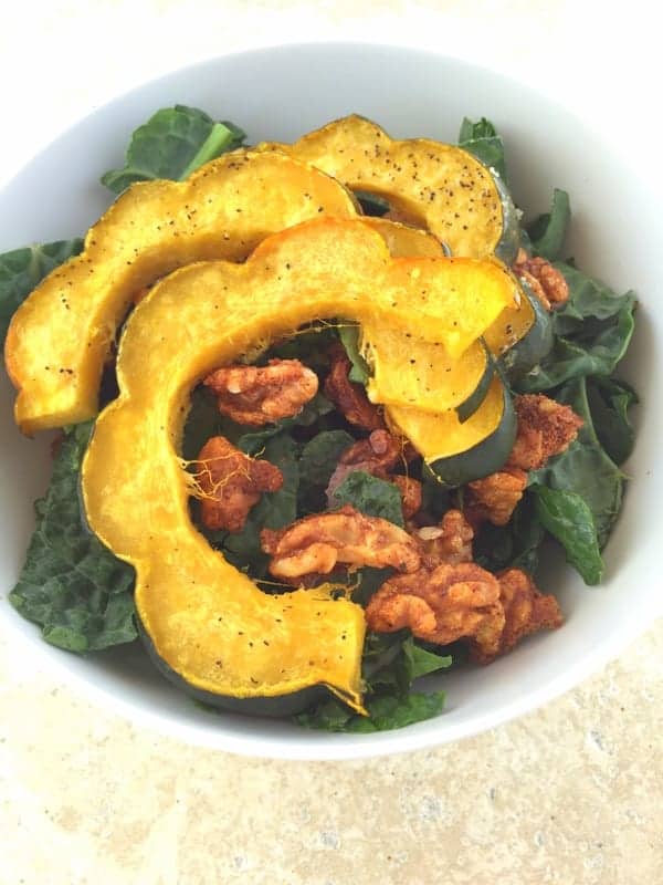 Kale Salad with Acorn Squash and Spiced Walnuts from Treble in the Kitchen