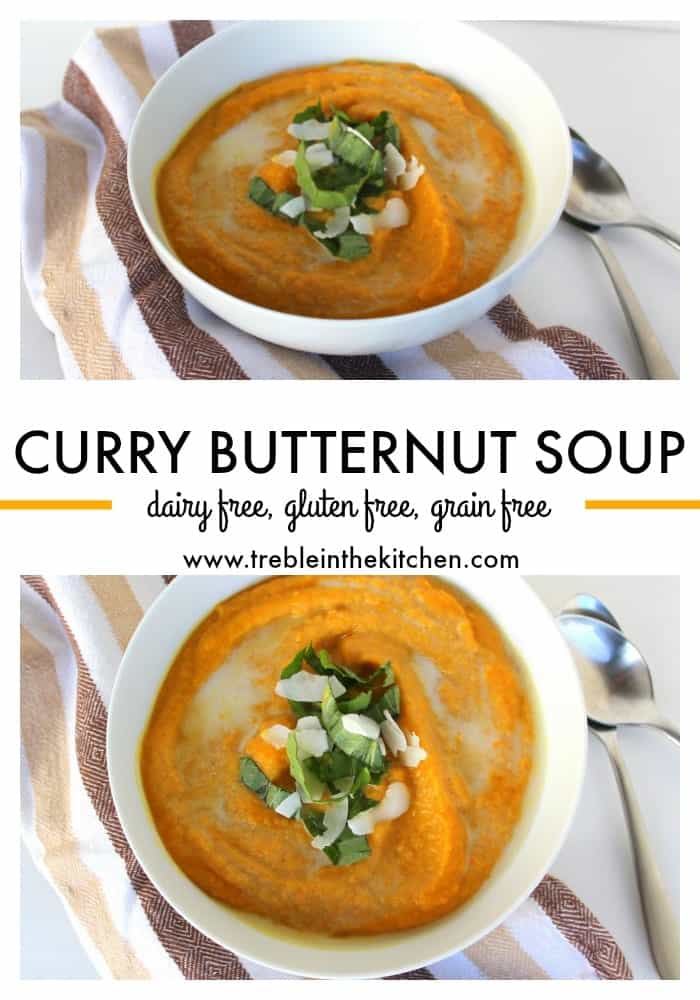 Curry Butternut Soup from Treble in the Kitchen paleo friendly, vegan, vegetarian, gluten free, grain free, dairy free