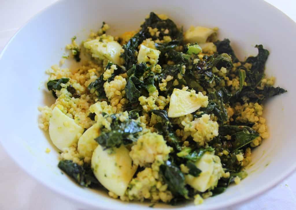 kale and pesto millet bowls via treble in the kitchen