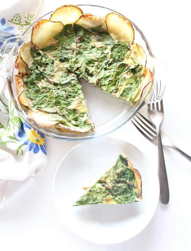 Spinach Quiche with Potato Crust - low FODMAP, gluten free, grain free, dairy free #BeholdPotatoes