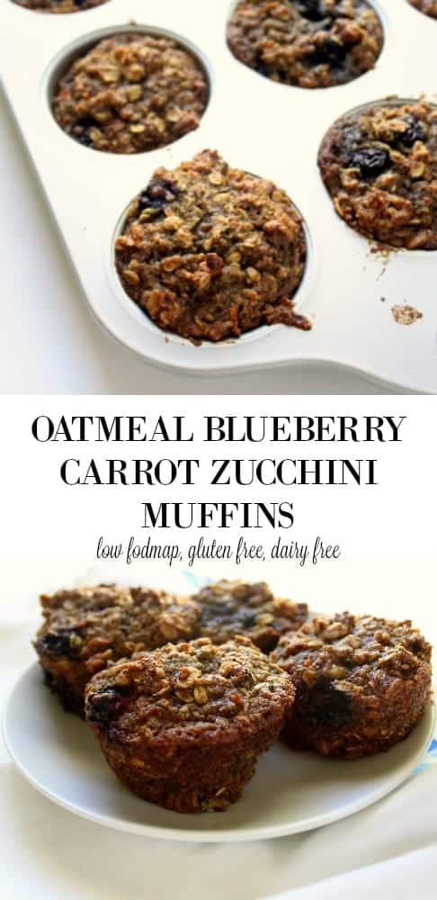 Oatmeal Blueberry Carrot Zucchini Muffins - low FODMAP, gluten free, dairy free