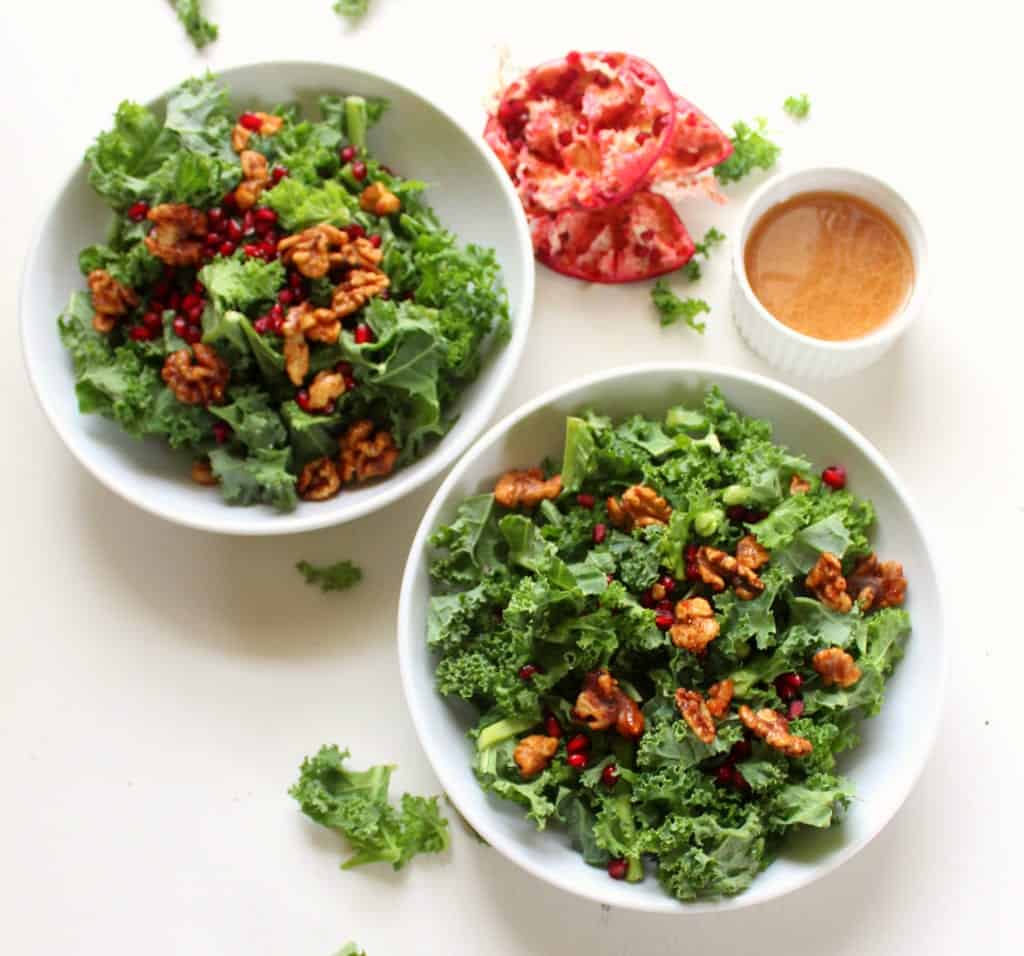Kale Salad with Walnuts and Pomegranate - low FODMAP, gluten free, dairy free, grain free