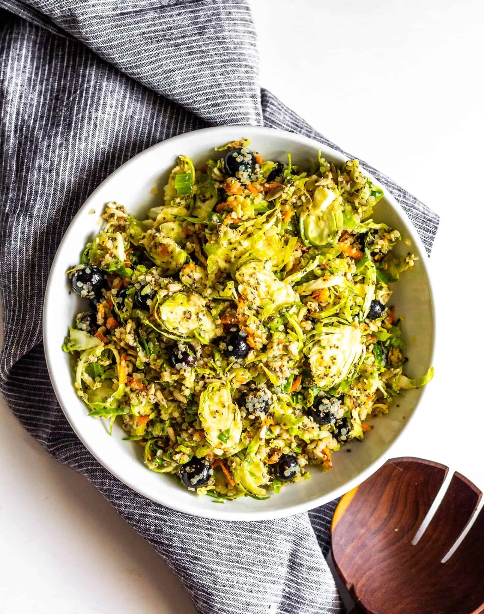 Shredded Brussels Sprouts Salad with Blueberries and Quinoa #healthy #tararochfordnutrition #glutenfree #dairyfree #allergenfree
