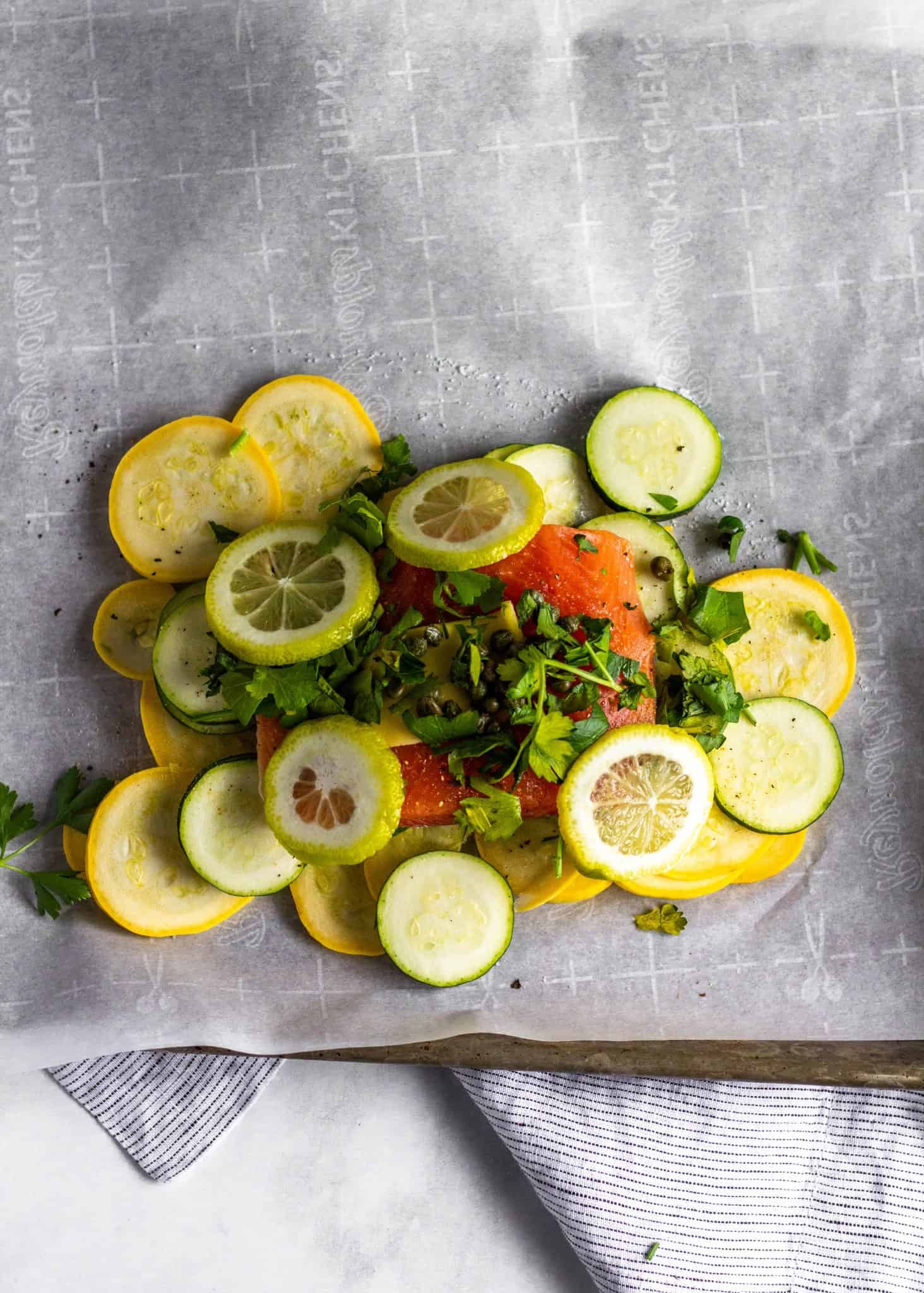 Lemon-Caper Fish and Veggies En Papillote #tararochfordnutrition #healthydinner